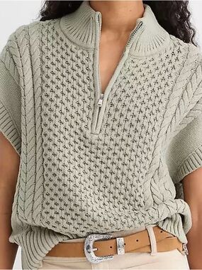 LOFT Cable Half Zip Wedge Sweater in Sage Green